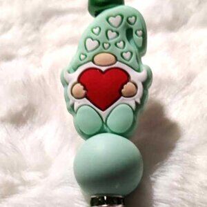 Hand Beaded Pen~ Gnomes~ Mint Green and White